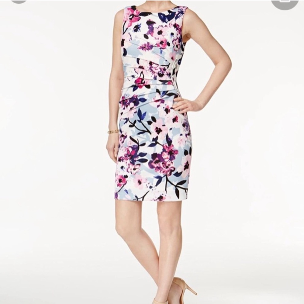 Pink and Purple Sheath Mini Dress with Square Neck